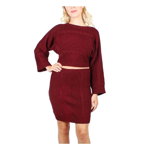 NWT CRYSTAL DOLLS Womens Burgundy Cable-knit Sweater Crop Top Sweater S - Picture 1 of 3